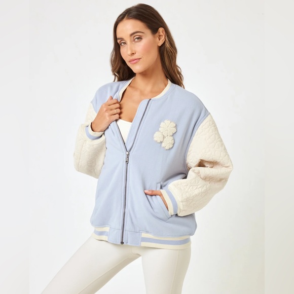 NWT LSPACE Active Quilted-Sleeve Fowler Bomber Jacket In Blue Size Large - Picture 4 of 7